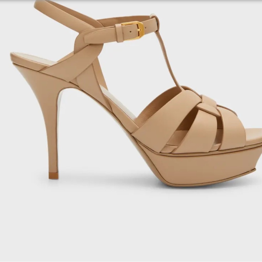 YSL Tribute Platform heels parent nude sz 6.5 - Picture 2 of 16